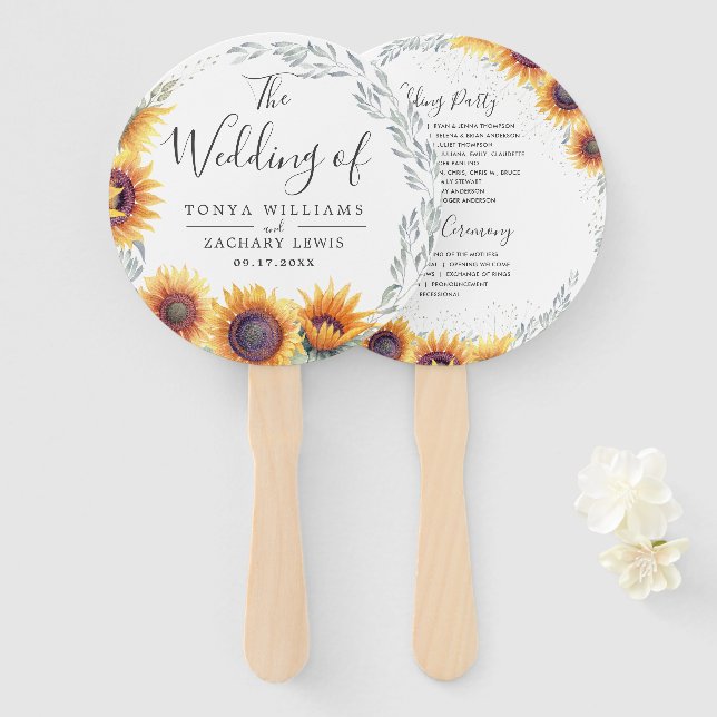 Abanico Flor de Girasol | Programa de Boda (Anverso y reverso)