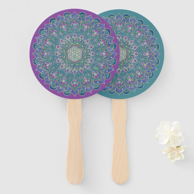 Abanico Flor de la Vida - Mandala Estilo India 1 (Anverso y reverso)