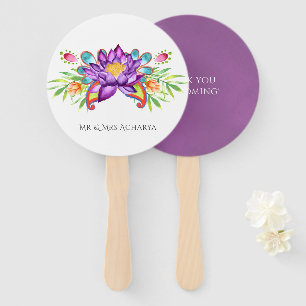Abanico Flor de loto india acuarela