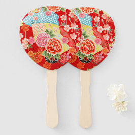 Abanico Flor floral de Kimono japonesa Rojo Vintage