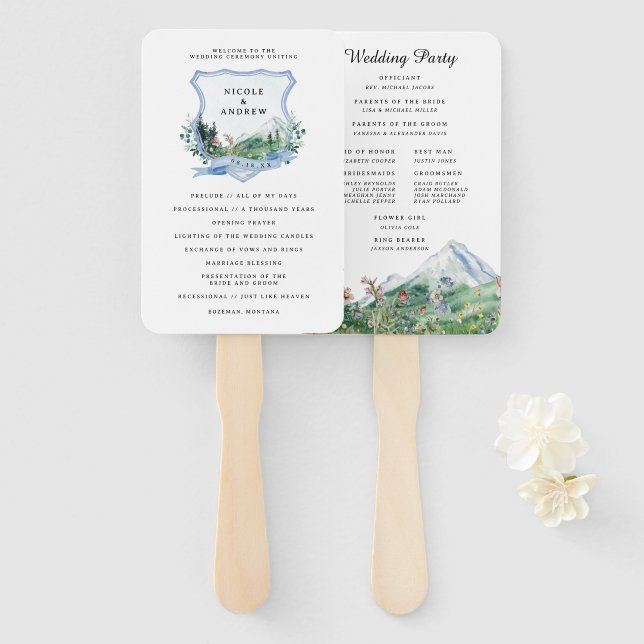 Abanico Flor silvestre de montaña rusa | Programa de bodas (Anverso y reverso)