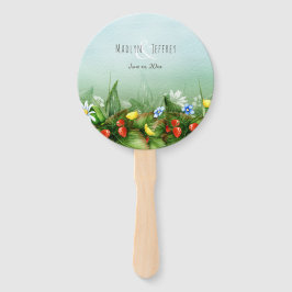 Abanico Flora de fresa salvaje pradera azul cielo boda de 