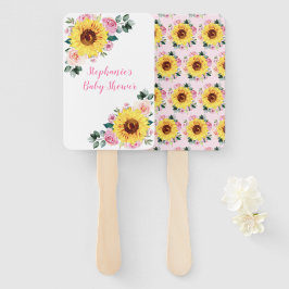 Abanico Flora rosa de girasol Baby Shower personalizada