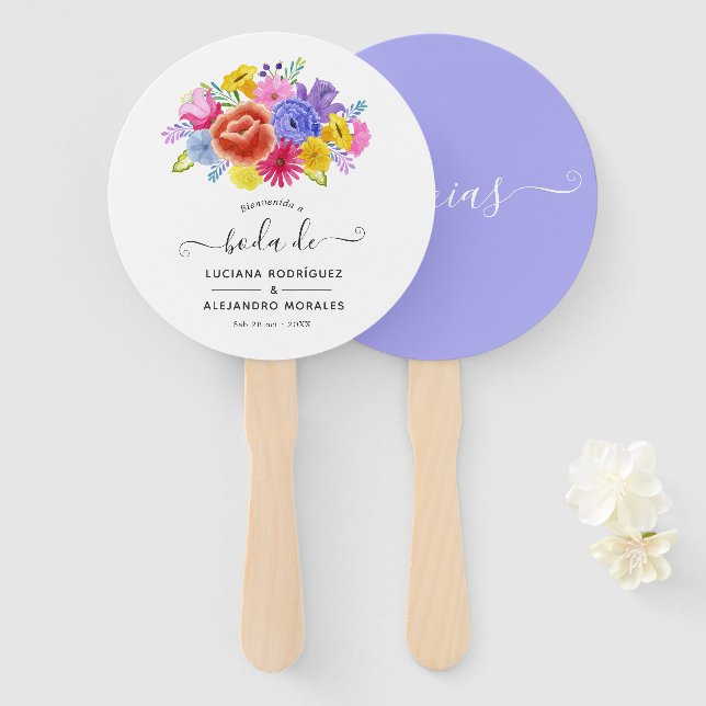 Abanico Floral acuarela española Fiesta Boda Gracias (Anverso y reverso)