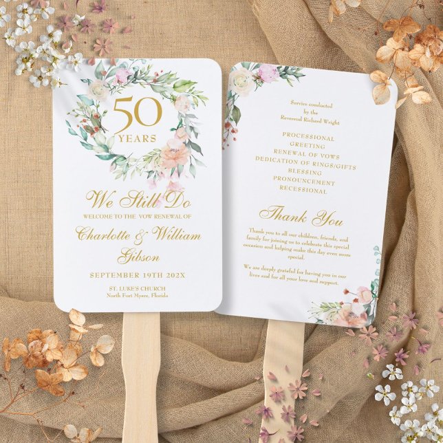 Abanico Floral Aún Vemos Programa De Aniversario De Renova (Floral We Still Do Vow Renewal Anniversary Program Hand Fan)
