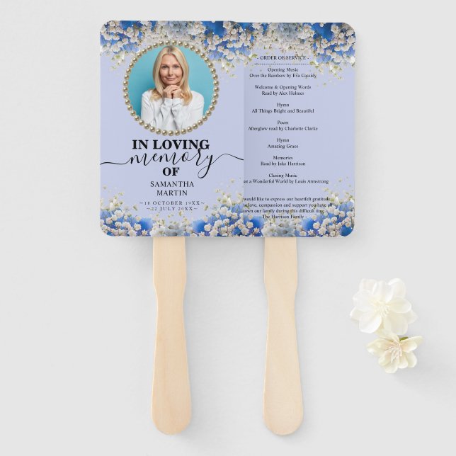 Abanico Floral Elegante Celebración Funeral de la Vida (Anverso y reverso)