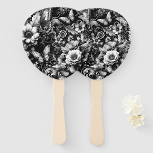Abanico Floral monocromática antigua con mariposas