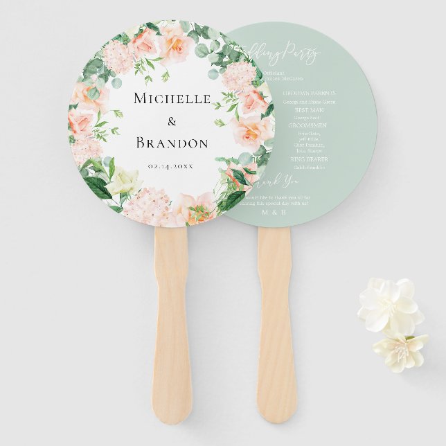 Abanico floral peach + wedding foliage (Anverso y reverso)