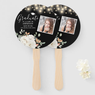 Abanico Floral Photo Graduation String Lights Black