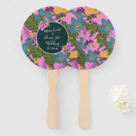Abanico Florales Dibujados a Mano Bodas Verde Intenso Rosa