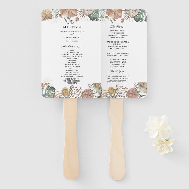 Abanico Flores acuáticas de oasis modernas y marco de hoja (Anverso y reverso)