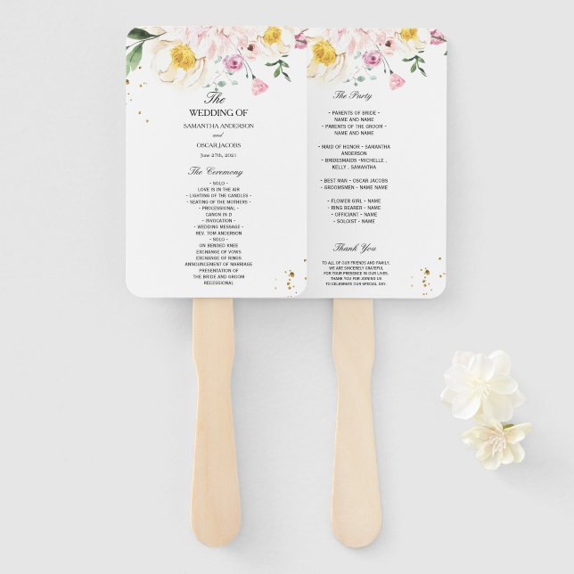 Abanico Flores de Belleza Coloridas Elegantes (Anverso y reverso)