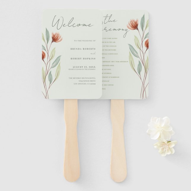 Abanico Flores de color de agua Pastel Green (Anverso y reverso)