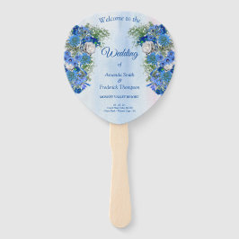 Abanico Flores de maíz azul y ramos de rosas blancas