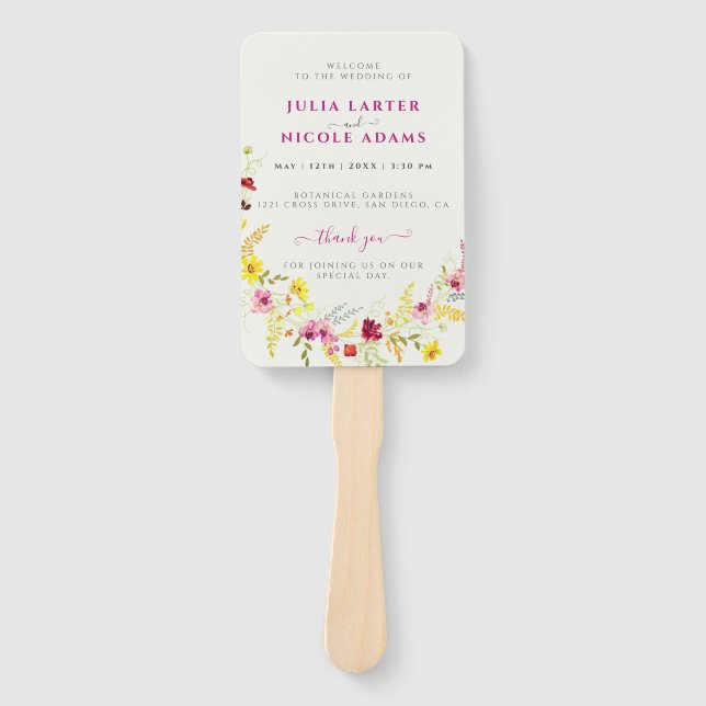 Abanico Flores de orquídeas violetas rosadas salvajes Boda (Anverso)