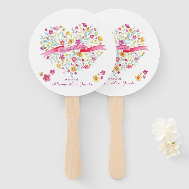 Abanico Flores de ramo cardíaco fans de la ducha de novia (Anverso y reverso)