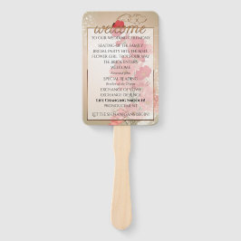 Abanico Flores de salmón y rojas/Recorte de oro