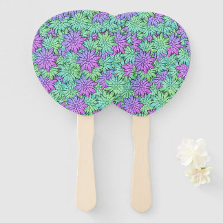 Abanico Flores moradas y verdes divertidas
