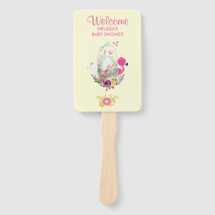 Abanico Flores rosas, huevos, flamencos y acuarela confita