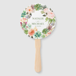 Abanico Flores rosas Verde azuladas Verde Suculento Boda d