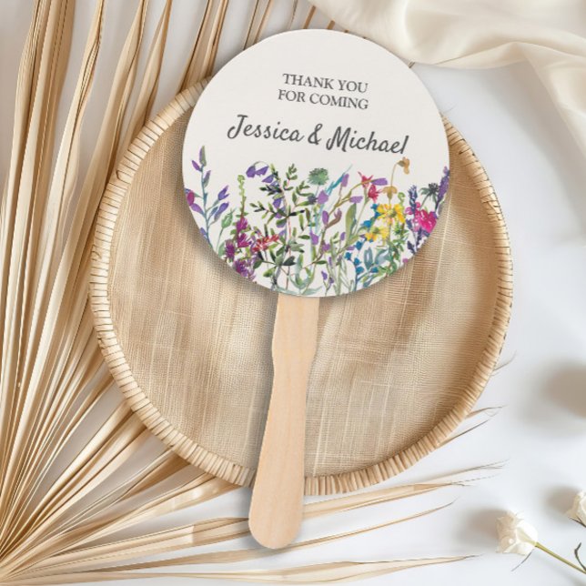 Abanico Flores silvestres acuáticas Boda al aire libre Bri (Watercolor wildflowers custom hand fan)