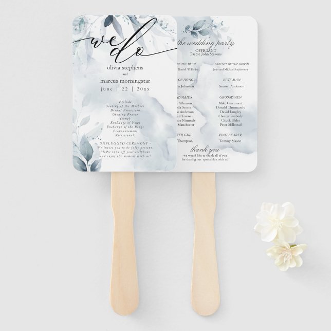 Abanico Follaje azul polvoriento a la acuarela Dawna (Anverso y reverso)