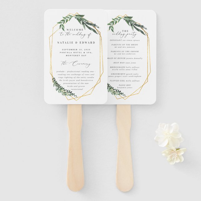 Abanico follaje de acuarela geométrica de oro (Anverso y reverso)