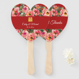 Abanico Fondo de flor rosa símbolo de doble felicidad