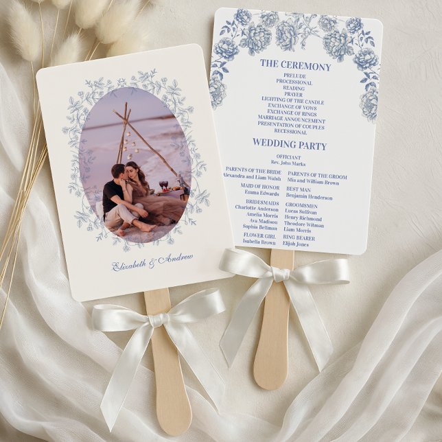 Abanico Foto Blue Chinoiserie Boda Botánico Floral (Subido por el creador)