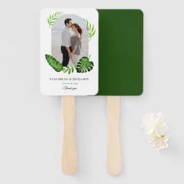 Abanico Foto de boda Verde tropical Nombre Fecha personali