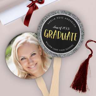 Abanico Foto de Graduación con Brillo de Plata Falsa Gradu