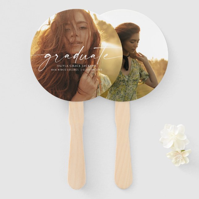 Abanico Foto de graduación de escritura manuscrita de moda (Anverso y reverso)