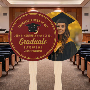 Abanico Foto de graduación personalizada en oro granate pa