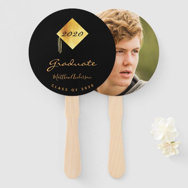 Abanico Foto de graduado de oro negro (Anverso y reverso)