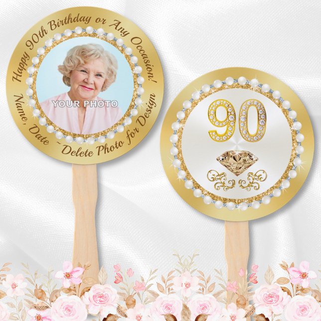 Abanico Foto de los favoritos del partido personalizado po (90th Birthday Party Favors, Fans. Elegant, 90th birthday party ideas for 90 year old mother, grandma)
