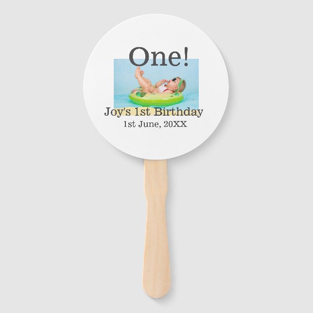 Abanico Foto de primer cumpleaños fecha de adición moderna (Anverso)