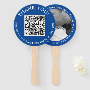 Abanico Foto del código QR del sitio web azul Gracias Fan