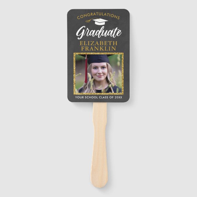 Abanico Foto del Purpurina de oro del Chalkboard de gradua (Anverso)
