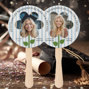 Abanico Foto Flor Personalizada Graduado Rayas Azules