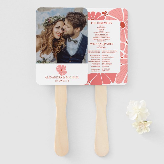 Abanico Foto Groovy boda moderno de margarita rosa (Anverso y reverso)