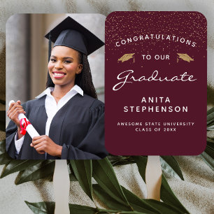 Abanico Foto personalizada Burgundy White Gold graduación