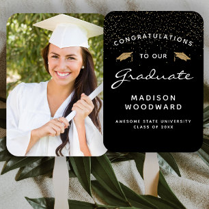 Abanico Foto Personalizada Graduación Negro Blanco Dorado