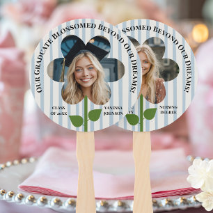 Abanico Foto Personalizada Graduado Flor Rayas Azules