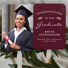 Abanico Foto personalizado Borgoña Graduación de oro blanc
