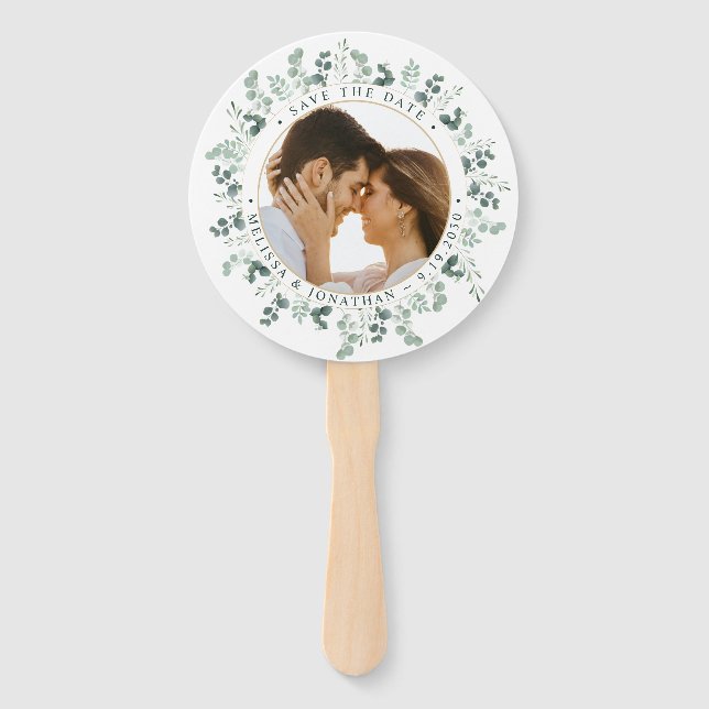 Abanico Foto personalizado Eucalyptus Wedding Save The Dat (Anverso)