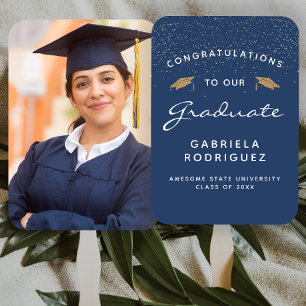 Abanico Foto personalizado Graduación de oro blanco oscuro