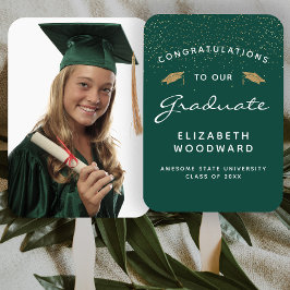 Abanico Foto personalizado Graduación de Oro Blanco Verde 