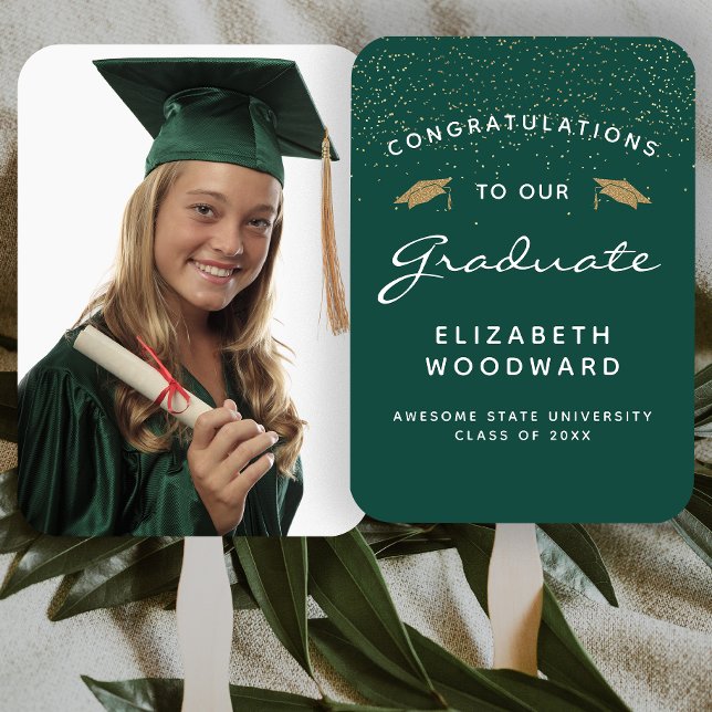Abanico Foto personalizado Graduación de Oro Blanco Verde  (Subido por el creador)