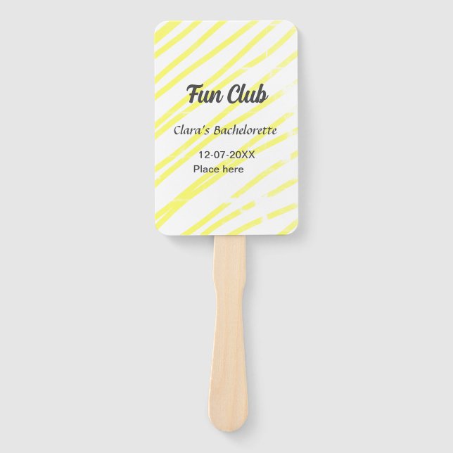 Abanico Fun Club bachelorette party yellow lines backgroun (Anverso)