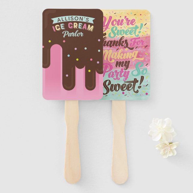 Abanico Fun Ice Cream Popsicle Tream Pink Party Cumpleaños (Anverso y reverso)